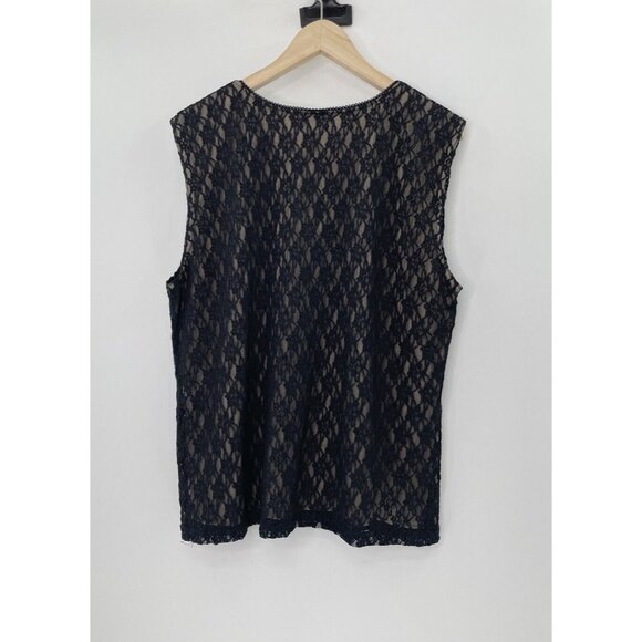 Vtg Western Connection II Plus Size Black Floral Lace Tank Top Shell 3x Runs Sma - Picture 2 of 8